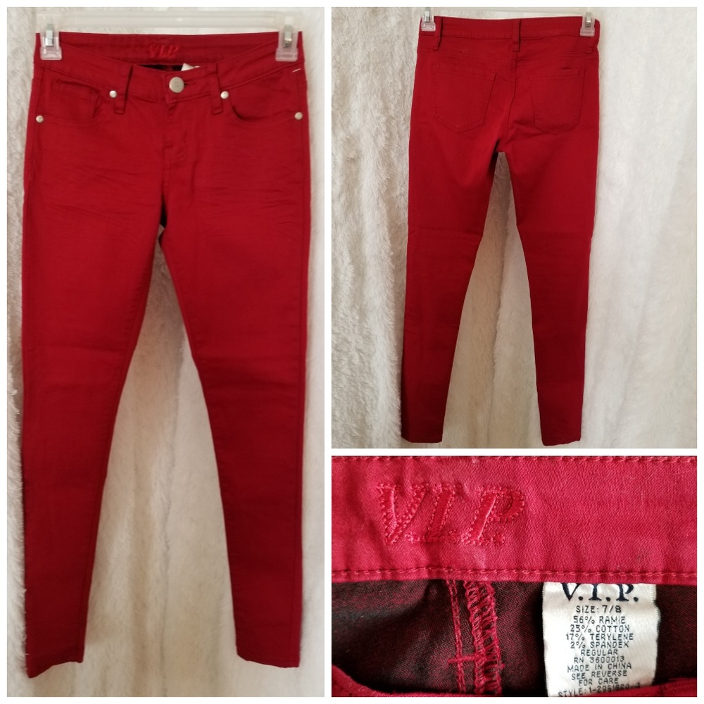 Red skinny jeans